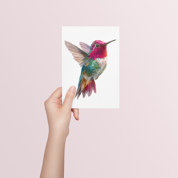 Watercolor Hummingbird Wall Art Print, Unframed - Enchanting Nature-Inspired - Picture 5 of 6